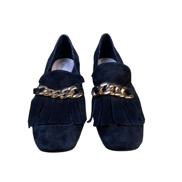 Jeffery Campbell Black Suede Chain Accent Block Heel Loafer Style Pump  Size 9.5 - Picture 3 of 9
